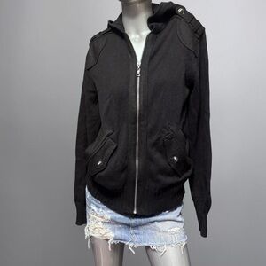 Guess Y2K Black Longline Knit Zip Hoodie